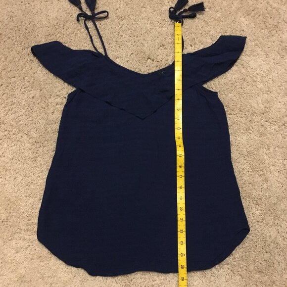 RW&CO. Navy Blue Off Shoulder Tasseled Rayon Beach House Tank Top - Picture 14 of 14